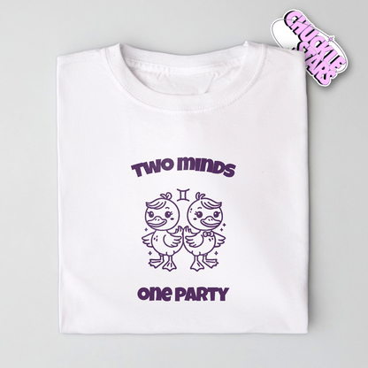 Two Minds One Party Gemini Zodiac Tee