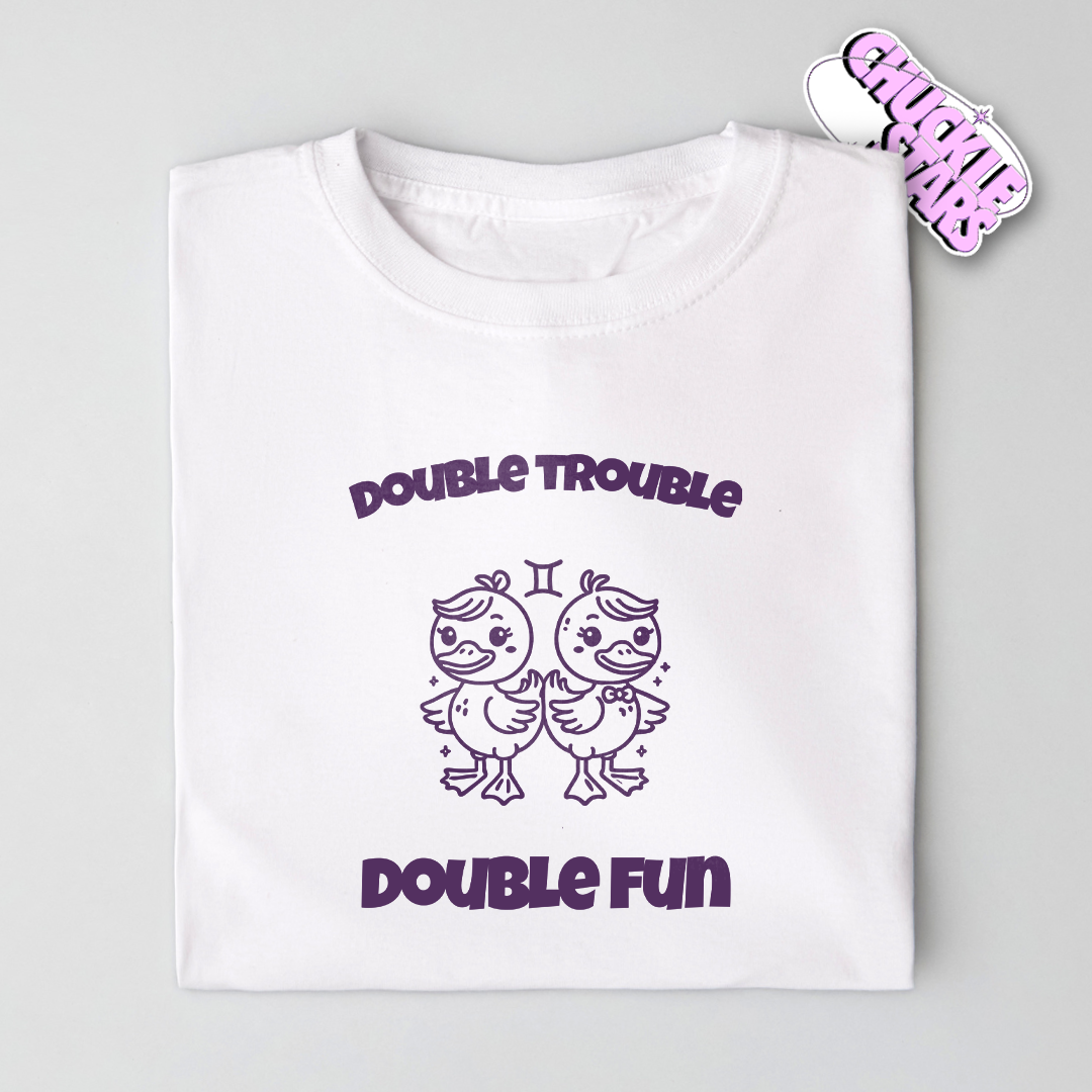 Double Trouble Double Fun Gemini Zodiac Tee